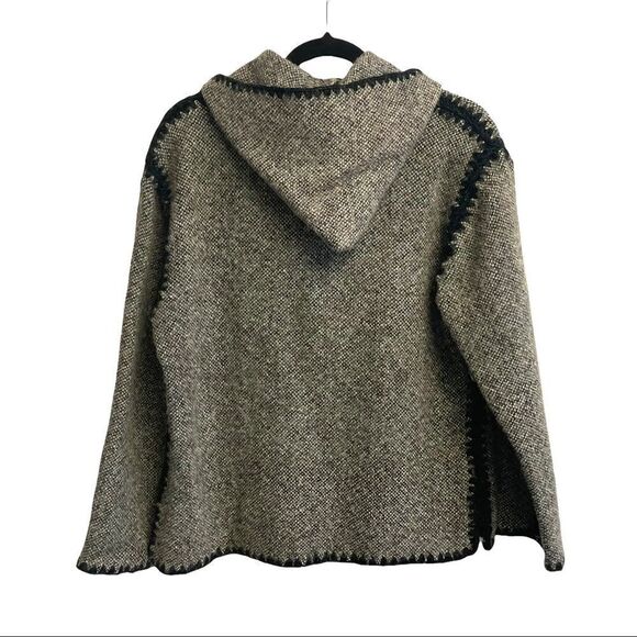 HANDMADE Peruvian Alpaca Wool Jacket Toggle Buttons Ethnic Details Hood Gray XL - Picture 5 of 9
